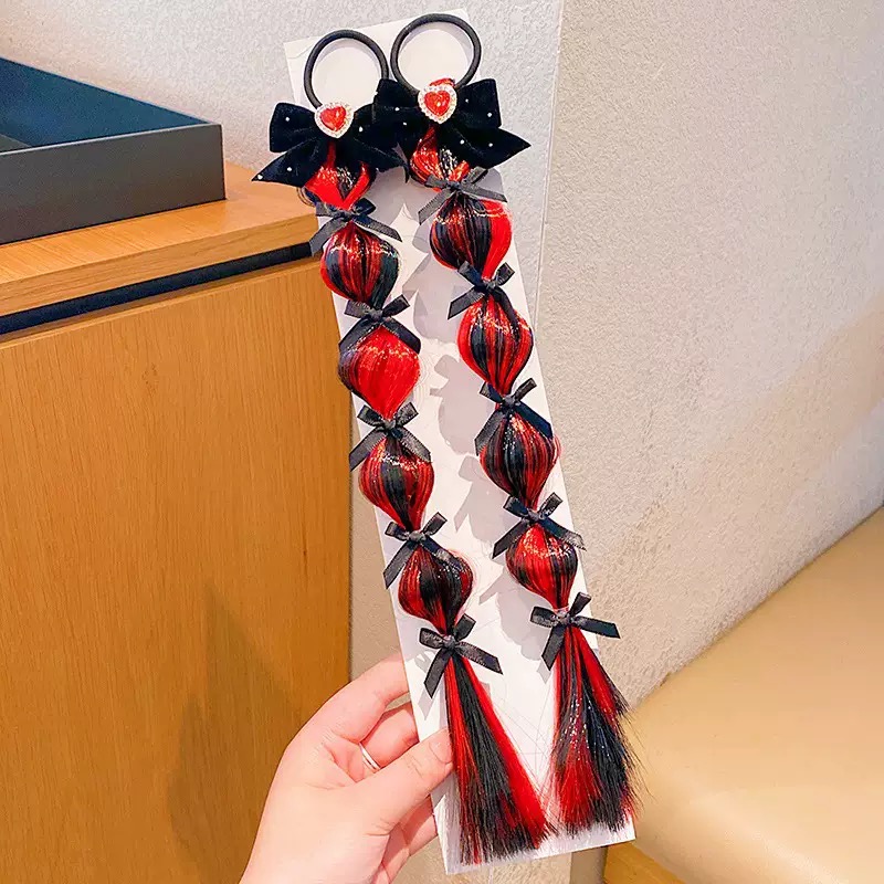 Red bubble braid hair accessory, little girl New Year's gift headband, acrylic children's hair clip, comb, wig, braid, wing braid, headband, acrylic children's hair clip, comb, wig, braid, wing braid Item Picture