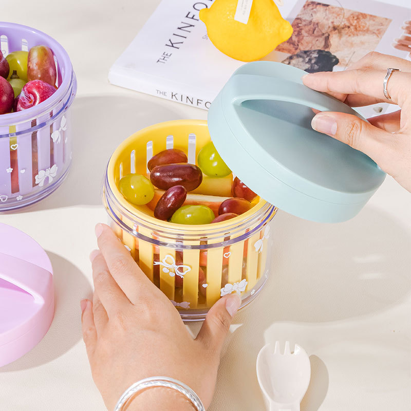 J35-7211 single-layer fruit cup with fork and spoon for takeout, office worker salad cup, draining basket, portable food grade details Picture