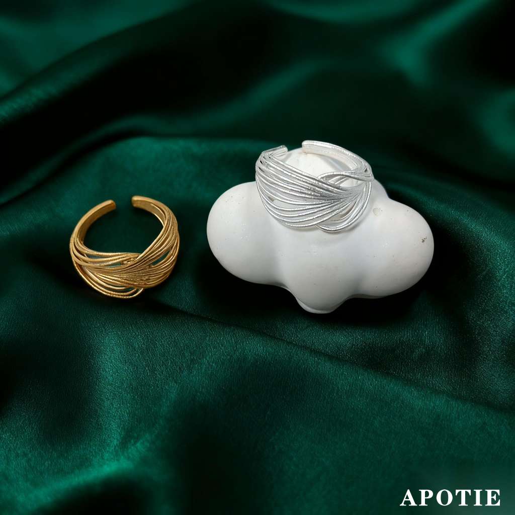 The design sense line sandblasted and hollowed-out interwoven ring S925APOTIE by Opti detail image 4