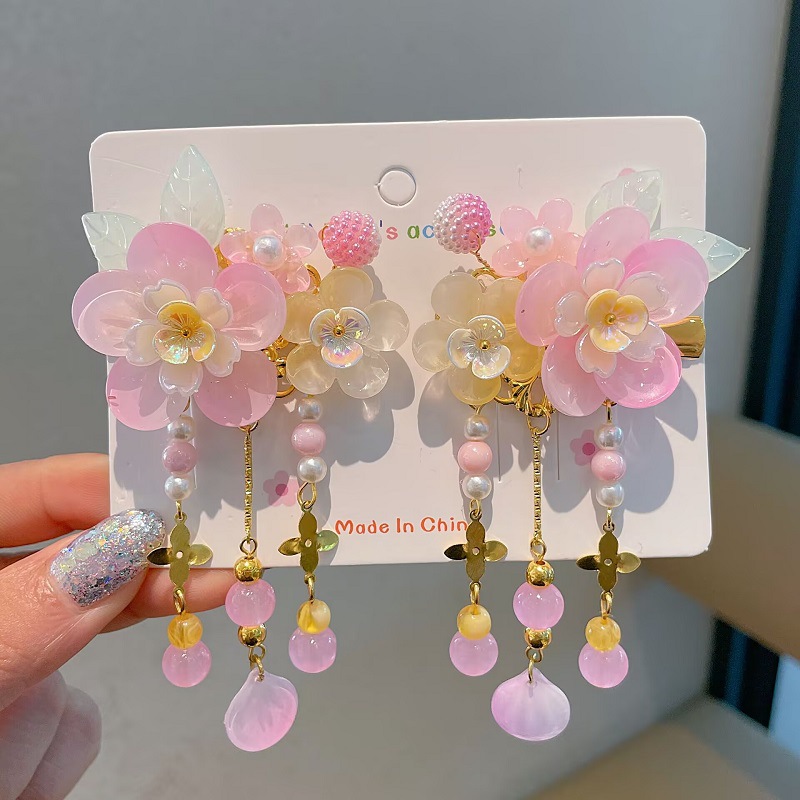 Glass flower ribbon Hanfu girl's hair clip detail image 7