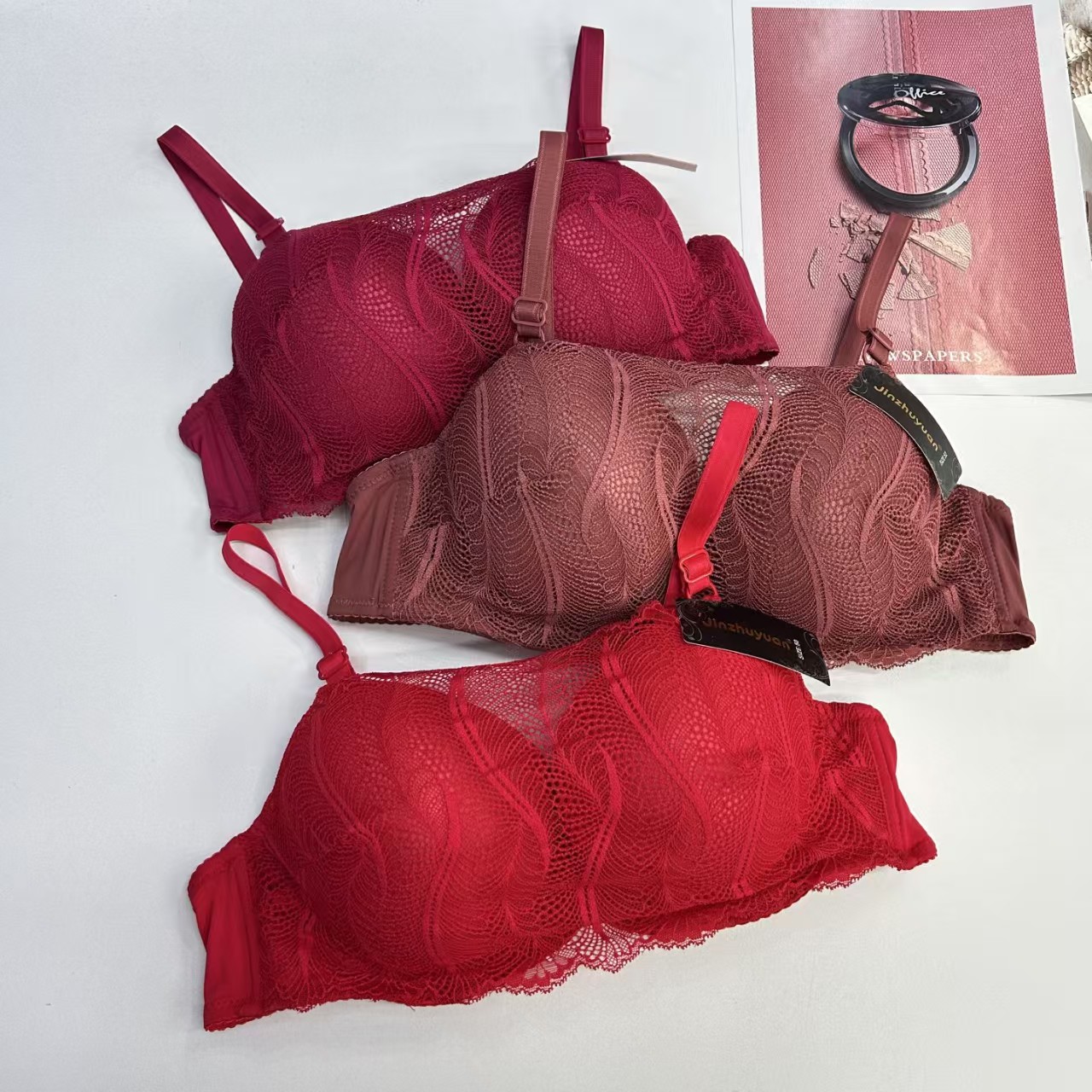 JZY-1301# Oversized French sexy lace bra, fashionable semi-transparent thickened bra with underwire, comfortable breathable underwear QNI details Picture