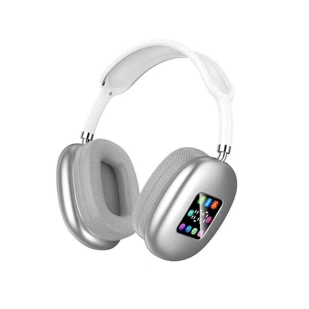 新款P9带屏带数显头戴式蓝牙耳机无线插卡重低音立体声耳机 银色