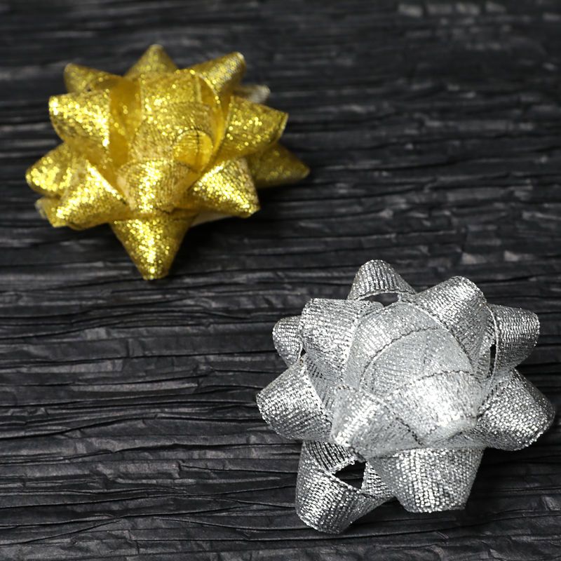 Gold and silver scallions, glittering stars, latte art, Christmas wedding gift box, DIY bow, solid color three-dimensional finished product details Picture