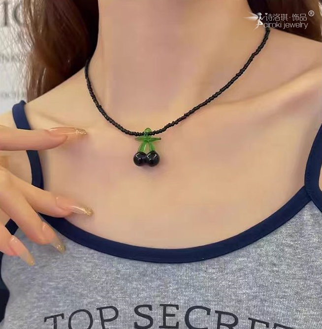 诗洛琪饰品韩国fever博主同款ins风手工琉璃樱桃吊坠串珠小众锁骨项链项链女