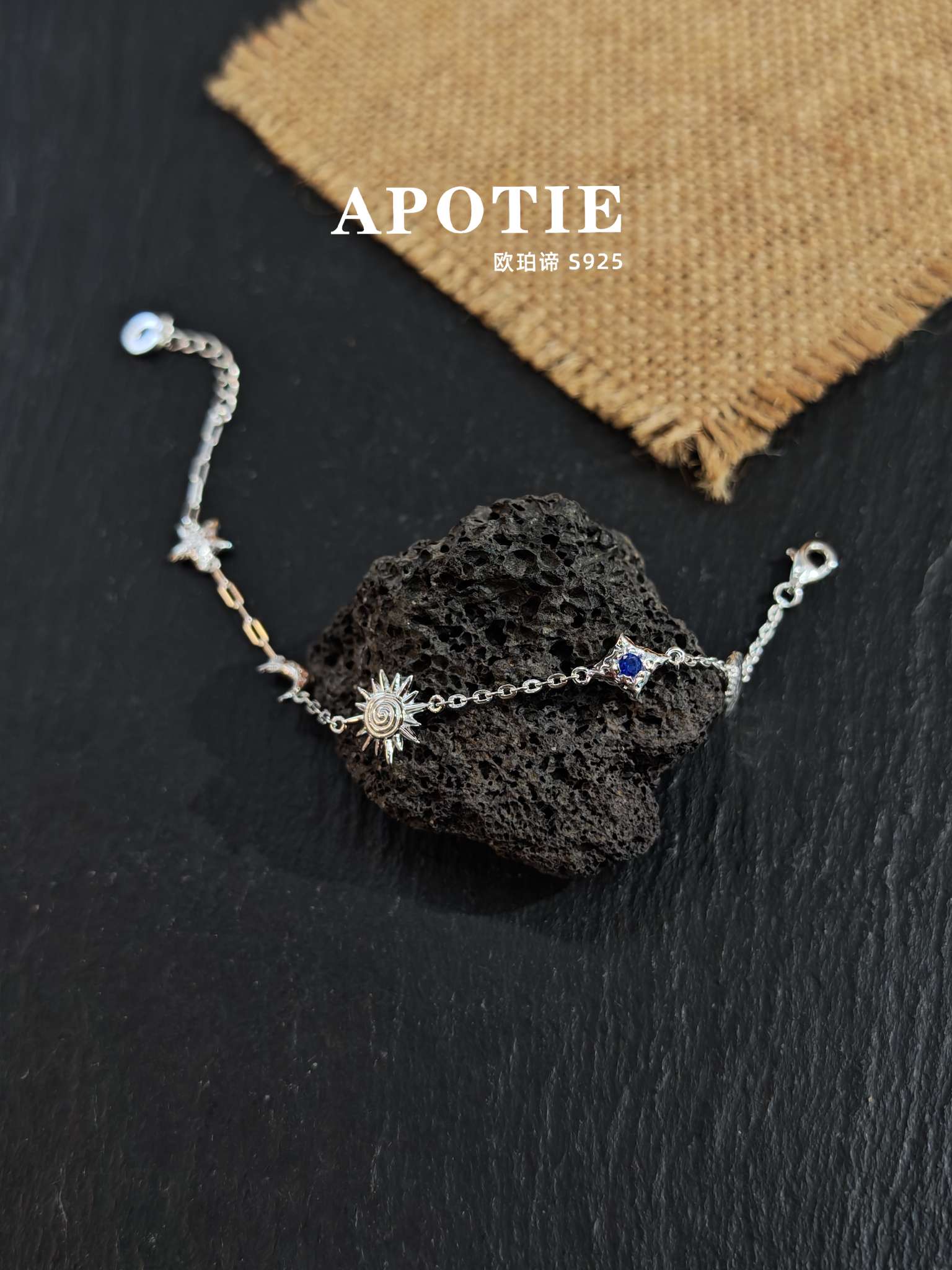 APOTIE S925 sterling silver niche Design sense Star and Moon Changing Silver jewelry bracelet detail image 4