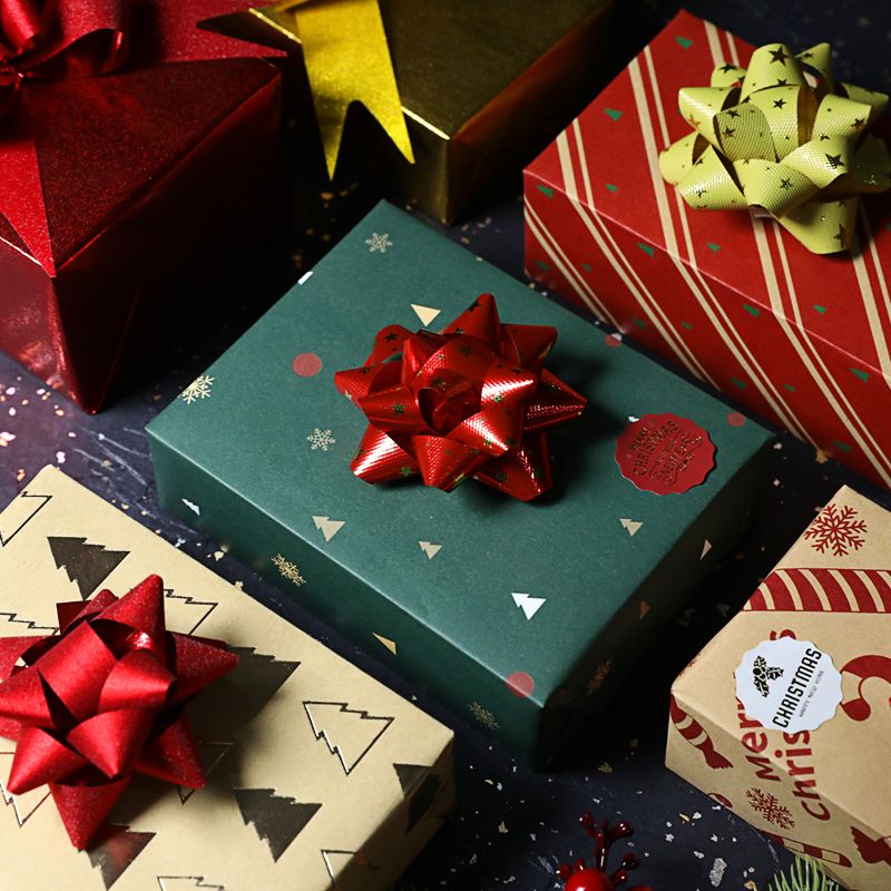 Christmas latte art, three-dimensional star flower, festival, wedding, New Year gift box, DIY finished product, bow, ribbon details Picture