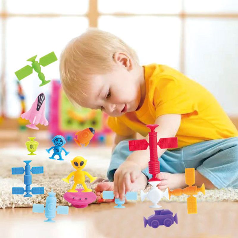 Children's educational soft rubber building blocks suction cup toys, bath early education toys, Astronaut series 118pcs detail image 5