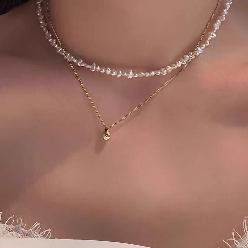 项链/珍珠/天然石项链/珍珠链条女款拼接气质/珍珠项链白底实物图