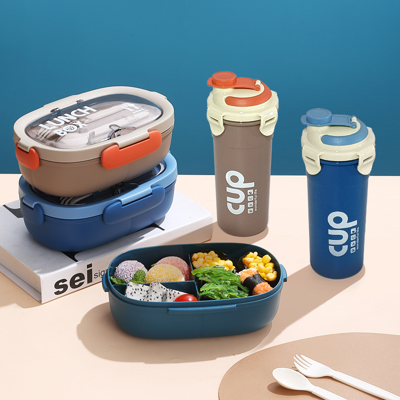 H226-513 plastic sealed compartments lunch box with tableware and water cup, suitable for office workers to microwave lunch box