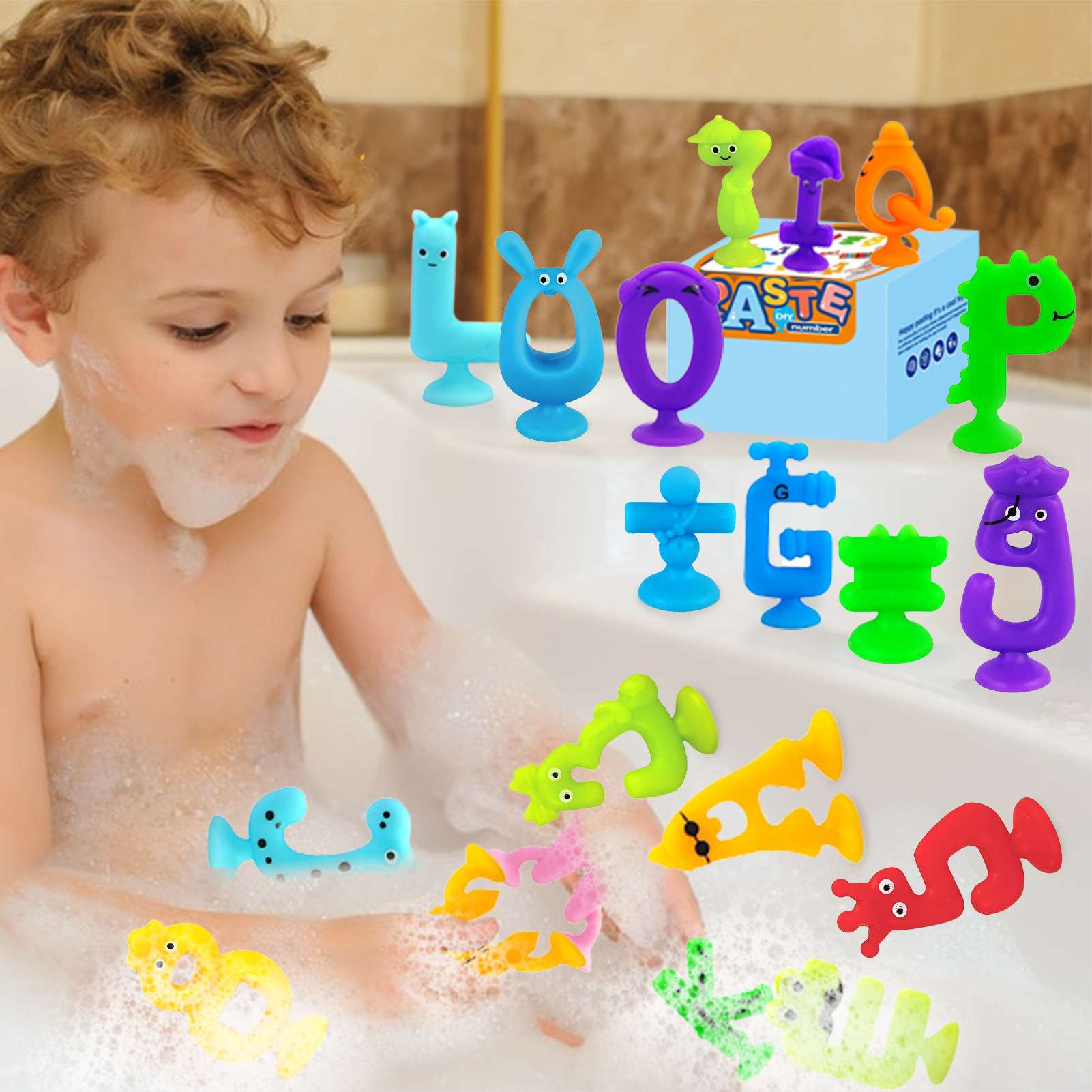 Children's educational soft rubber building blocks, bath suction cup toys, Little Fish series, each pack contains 6 pieces, 200 pieces Item Picture
