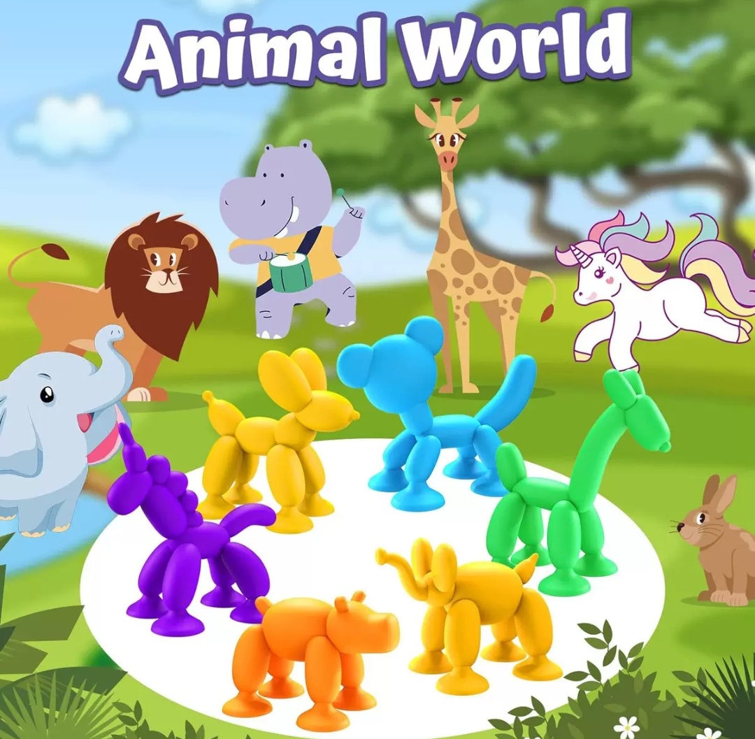 Children's educational soft rubber building blocks, bathroom suction cup toys, bath balloon dog series, 12 eggshell color box set details Picture