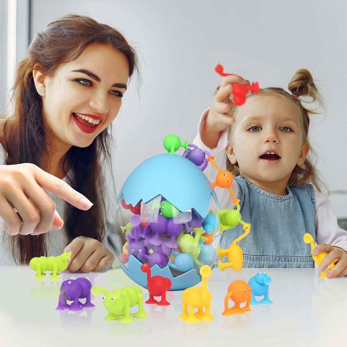 Children's educational soft rubber building blocks, bathroom suction cup toys, bath balloon dog series, 12 eggshell color box set detail image 4