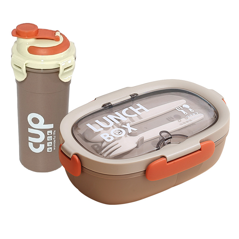 H226-513 plastic sealed compartments lunch box with tableware and water cup, suitable for office workers to microwave lunch box Item Picture