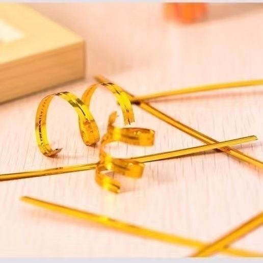 Golden wire tie, metal tie strap, binding wire, tie strip, decorative gold wire, iron wire rope, bread, food, gift, bag sealing Specification image