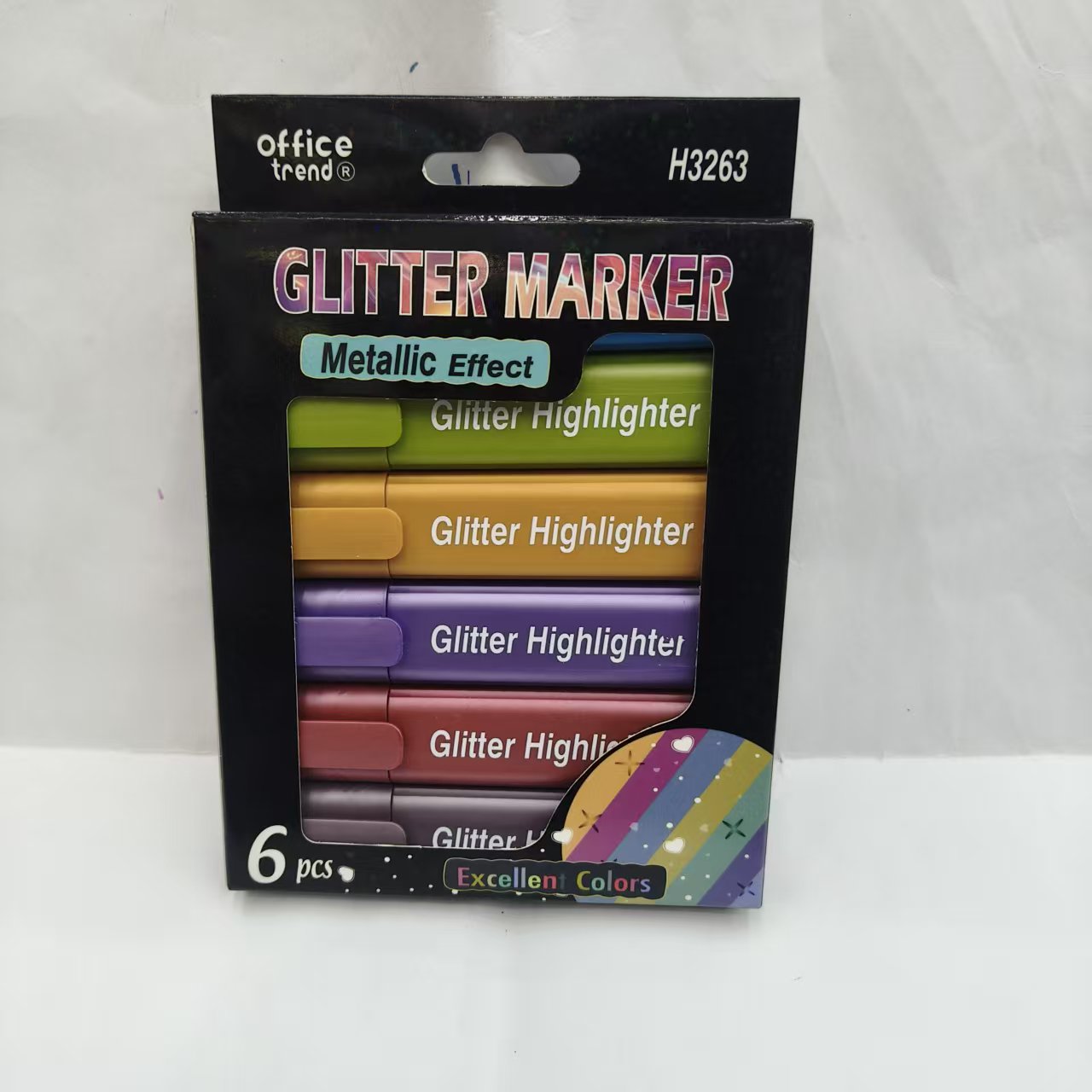 Colorful glitter metal highlighter pen set, back-to-school stationery, marker pen glitter silver glitter gold mark, foreign trade details Picture