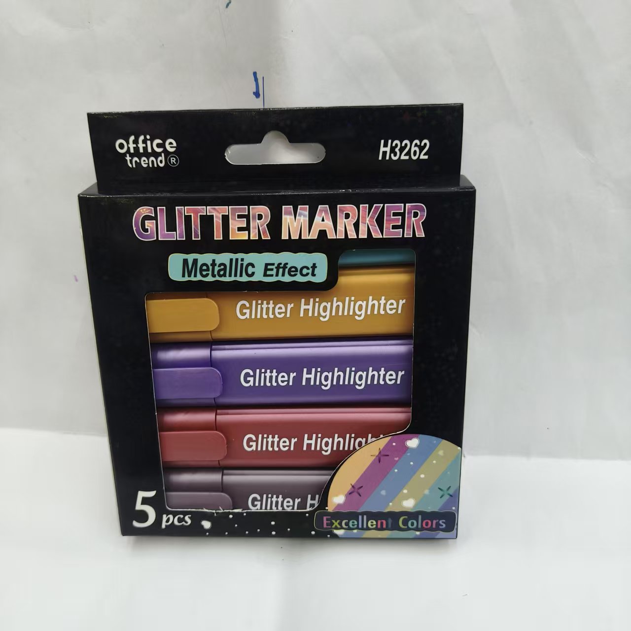 Colorful glitter metal highlighter pen set, back-to-school stationery, marker pen glitter silver glitter gold mark, foreign trade Specification image