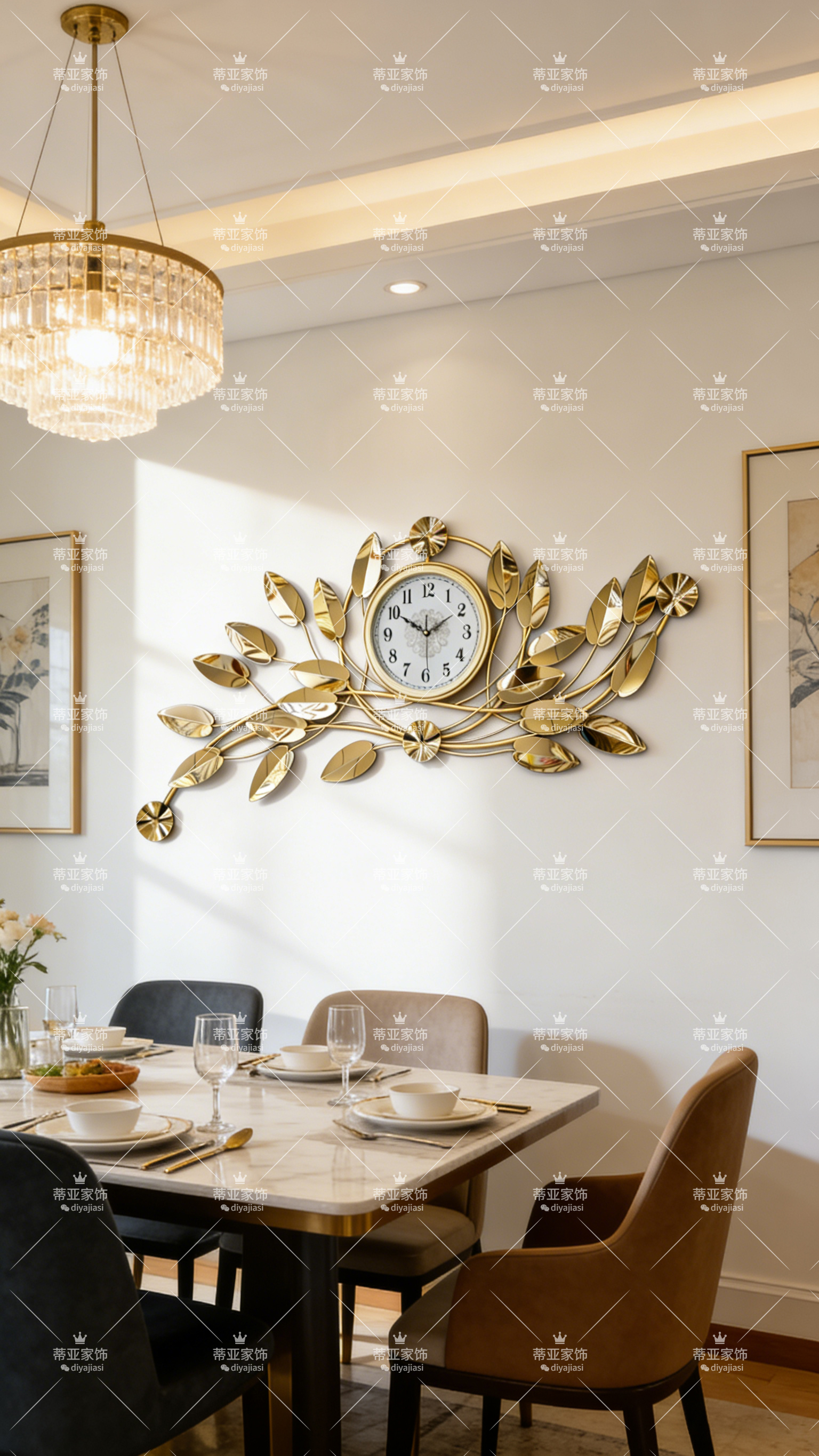 أغصان ذهبية مزخرفة بساعة الساعة Specification image