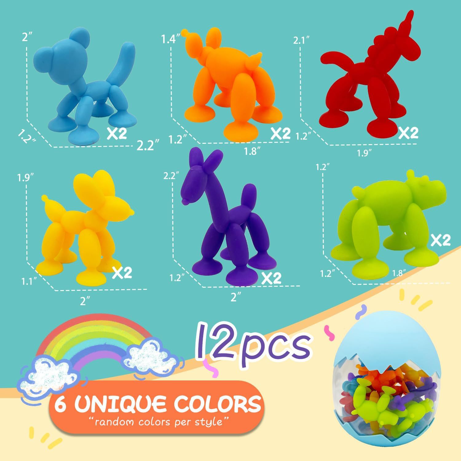 Children's educational soft rubber building blocks, bathroom suction cup toys, bath balloon dog series, 12 eggshell color box set Specification image