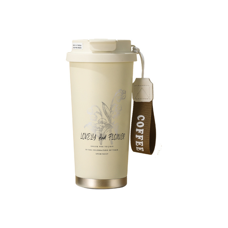 铃兰印花便携咖啡保温杯 一盖双饮设计 316 / 陶瓷内胆可选 办公通勤高颜值随行水杯详情2