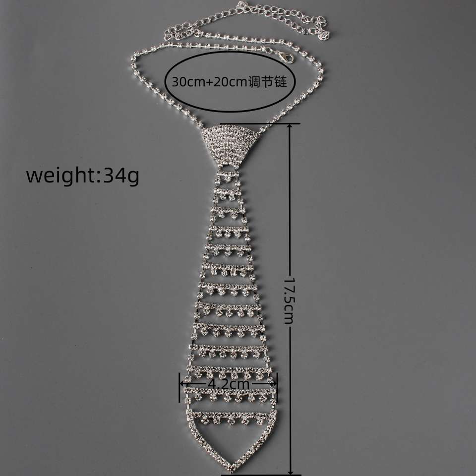 欧美水钻领带饰品配饰新潮夜店风个性满钻项链男女时尚领带项链详情图6