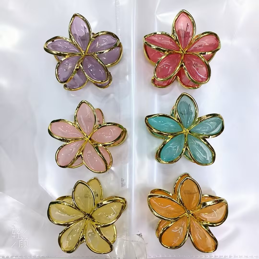 热销边框鸡蛋花系列抓夹后脑勺海边度假风高级感发饰鲨鱼夹