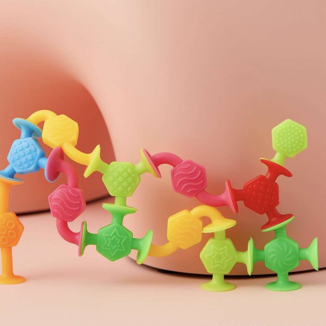 Children's educational soft rubber building block suction cups, bathroom toys, early education texture hexagonal graphic series, sports animal series, 25 pieces per box, 60pcs detail image 5