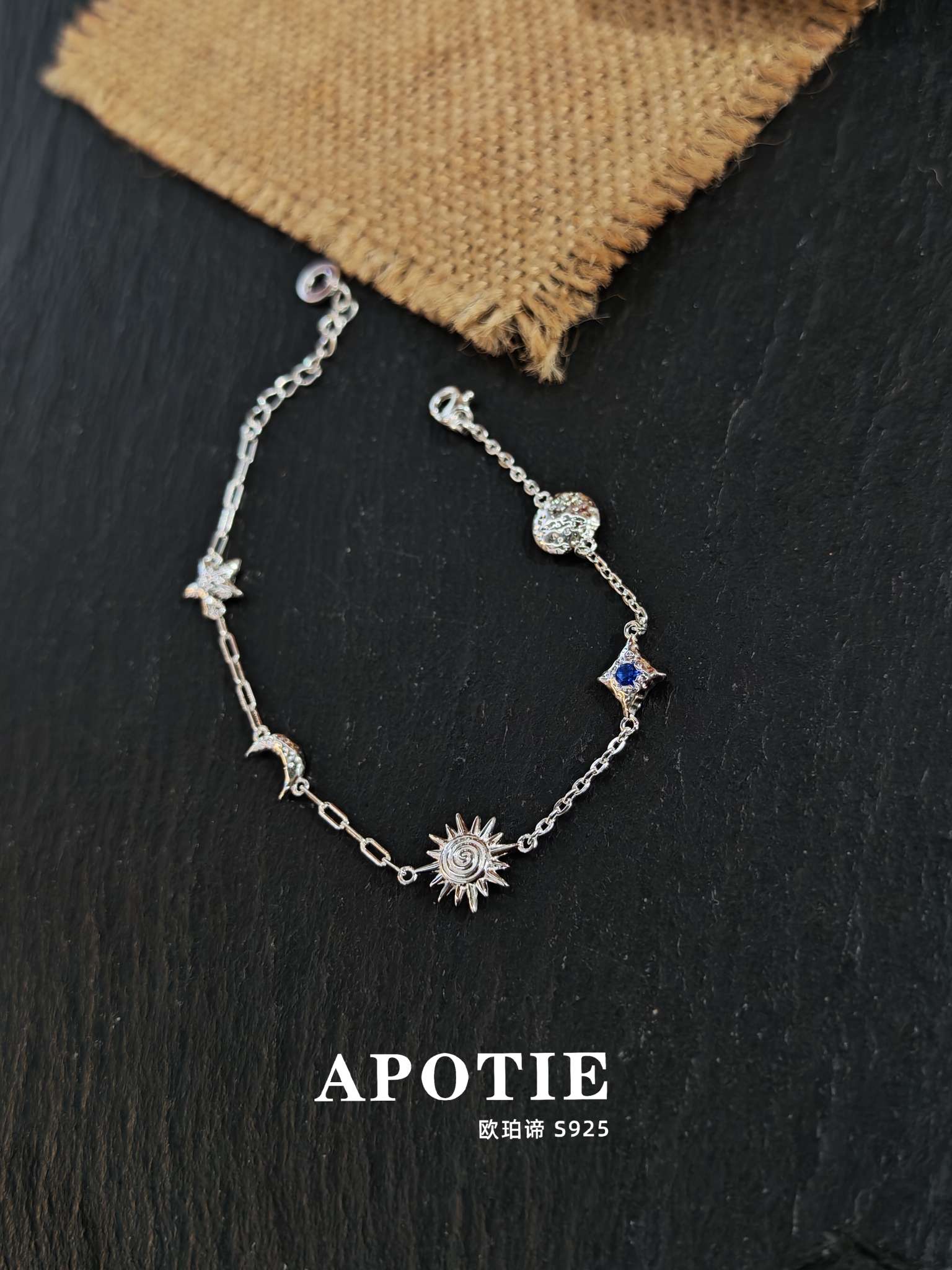 APOTIE S925 sterling silver niche Design sense Star and Moon Changing Silver jewelry bracelet Specification image