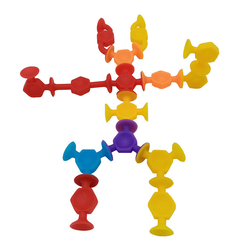 Children's educational soft rubber building blocks, bathroom suction cup toys, bathing early education toys, hexagonal series, 24 pieces per bag, 200pcs detail image 3