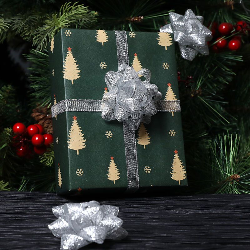 Gold and silver scallions, glittering stars, latte art, Christmas wedding gift box, DIY bow, solid color three-dimensional finished product detail image 4