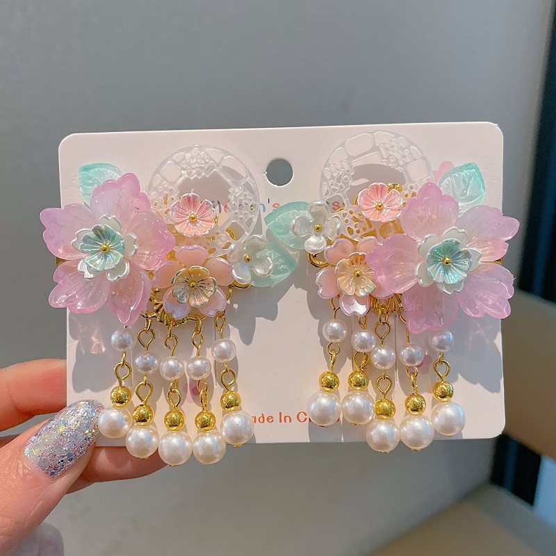 Glass flower ribbon Hanfu girl's hair clip detail image 6