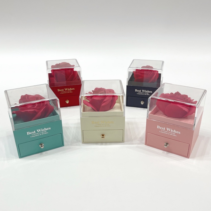 玫瑰花盒子仿真花郁金香钩织装饰假花祀祭用品花