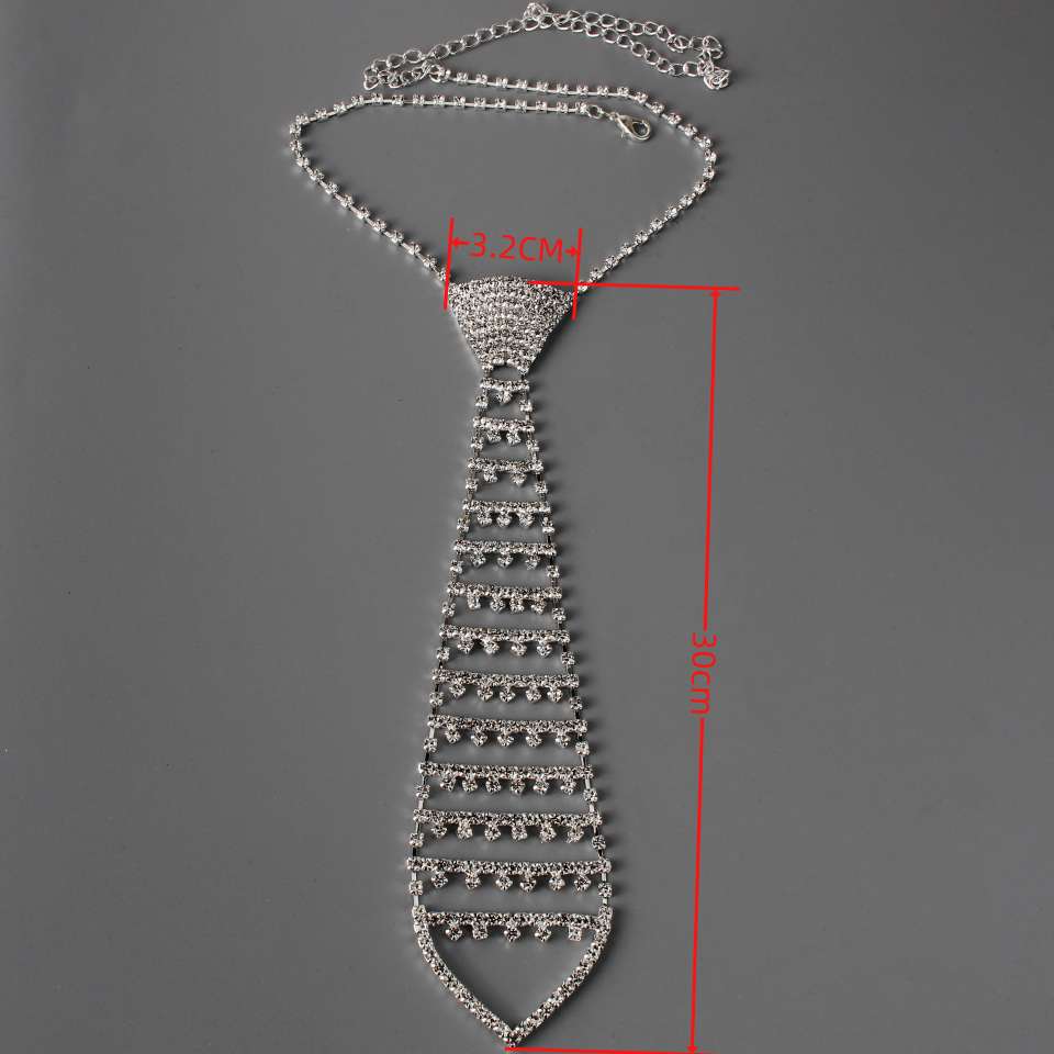 欧美水钻领带饰品配饰新潮夜店风个性满钻项链男女时尚领带项链详情图5