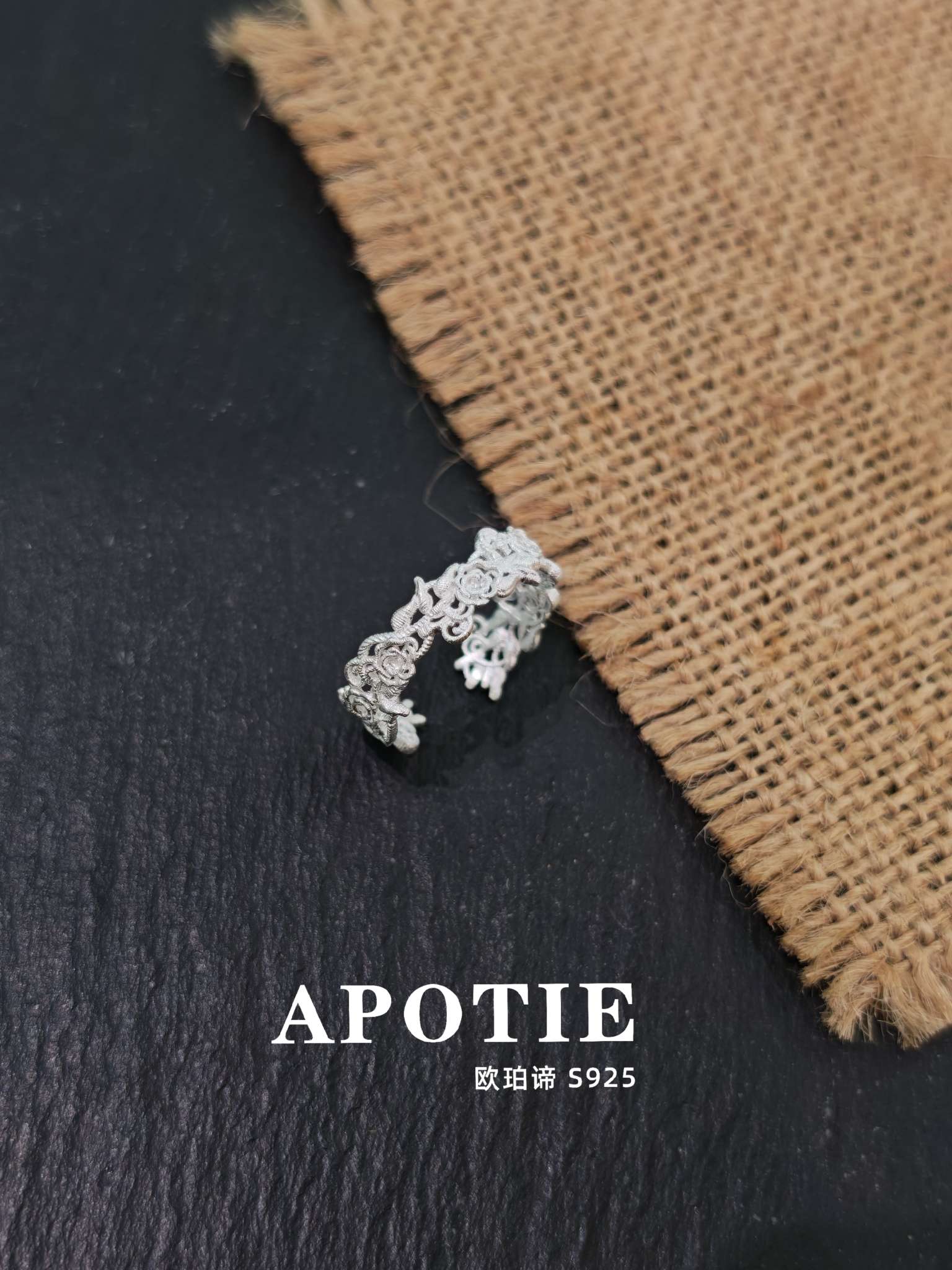 APOTIE S925 sterling silver three-dimensional lace rose silver jewelry Niche design ring details Picture