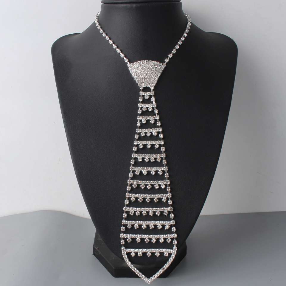 欧美水钻领带饰品配饰新潮夜店风个性满钻项链男女时尚领带项链产品图