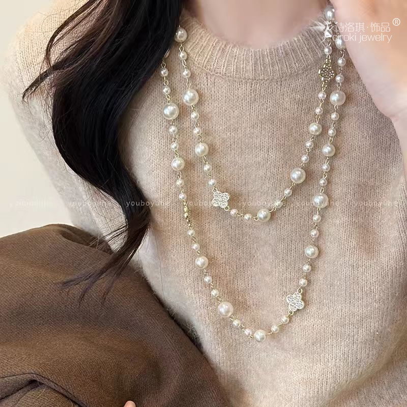 诗洛琪饰品小香风双层叠戴珍珠项链女新款爆款轻奢高级感长款毛衣链配饰