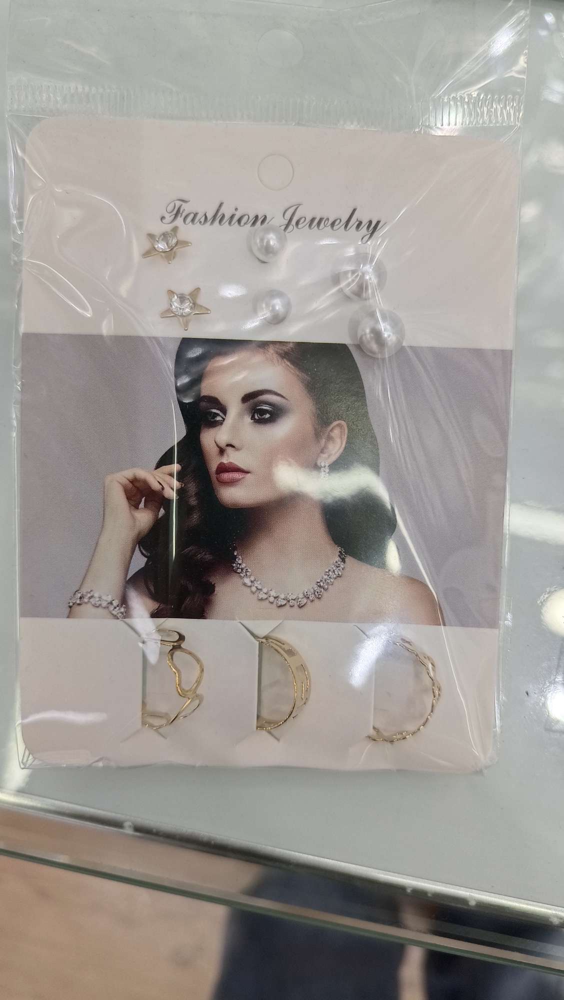 2026项链女款拼接气质珍珠链条女款珍珠项.耳环，项链，戒指3件套产品图