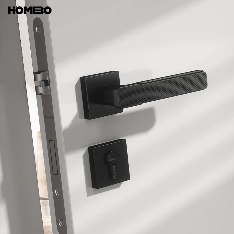 Haobao black door lock, indoor bedroom magnetic silent bathroom solid wood door handle, simple home door lock
