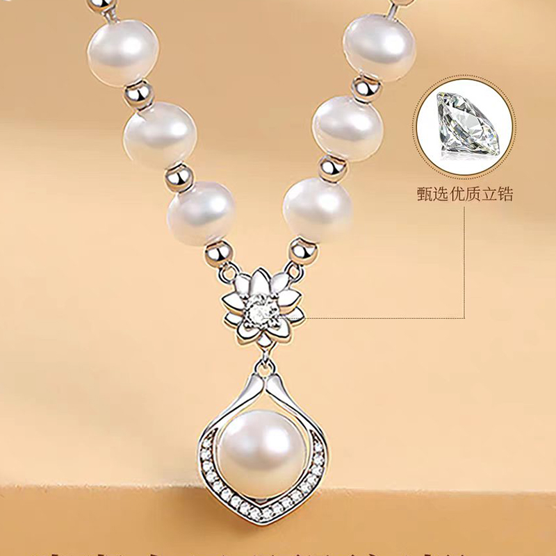 项链/珍珠/天然石项链/珍珠链条女款拼接气质/珍珠项链产品图