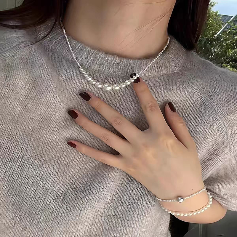 项链/珍珠/天然石项链/珍珠链条女款拼接气质/珍珠项链产品图