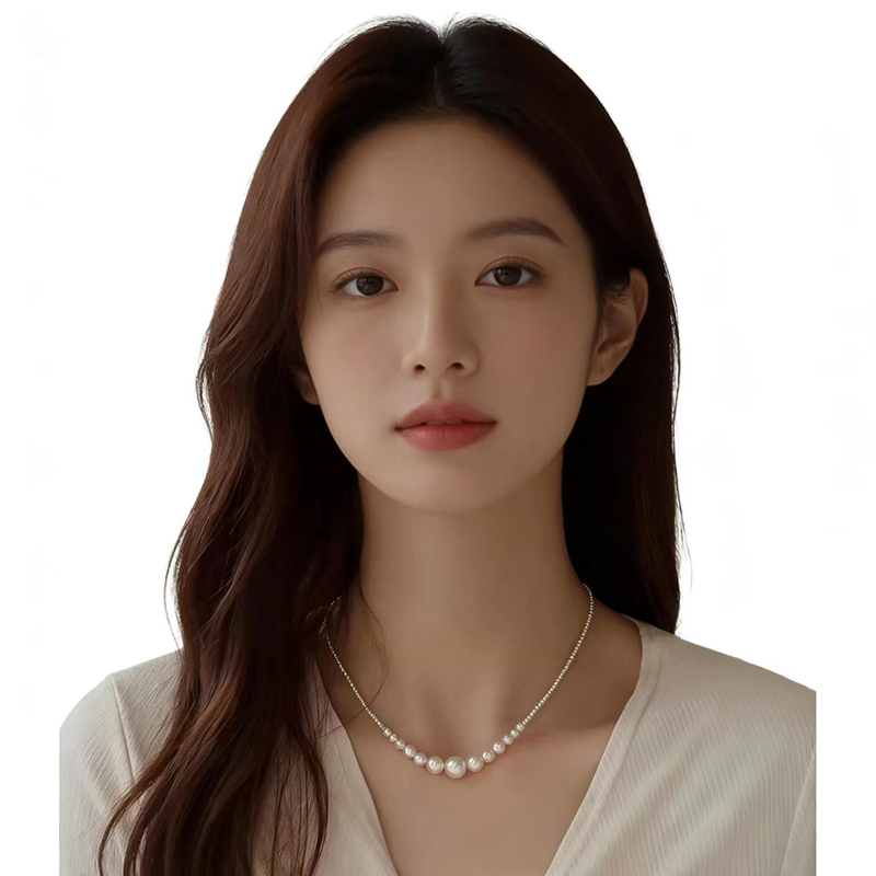 项链/珍珠/天然石项链/珍珠链条女款拼接气质/珍珠项链白底实物图