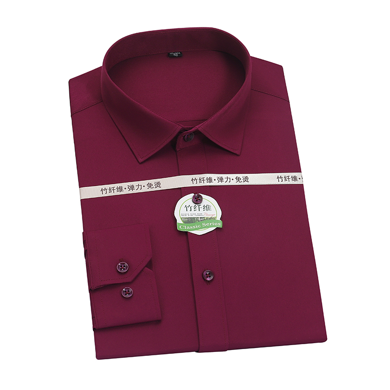 Men's solid-color long-sleeved casual shirt, men's shirt, elastic fabric business formal wear Item Picture