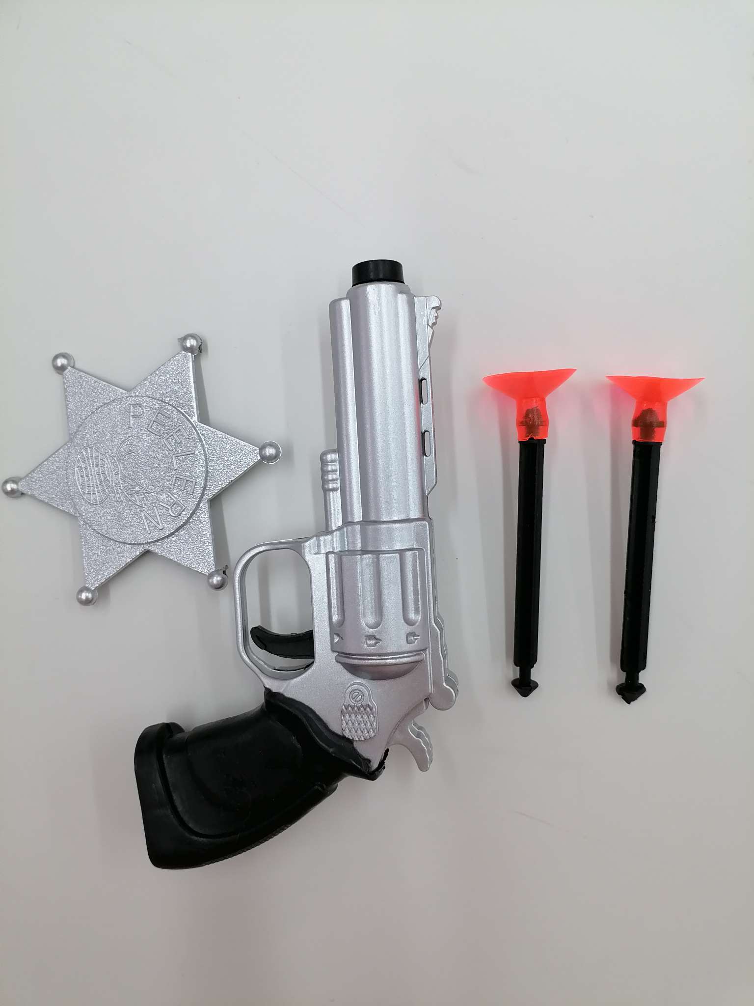 儿童警察玩具枪套装 银金双色 学校表演道具 吸卡装批发