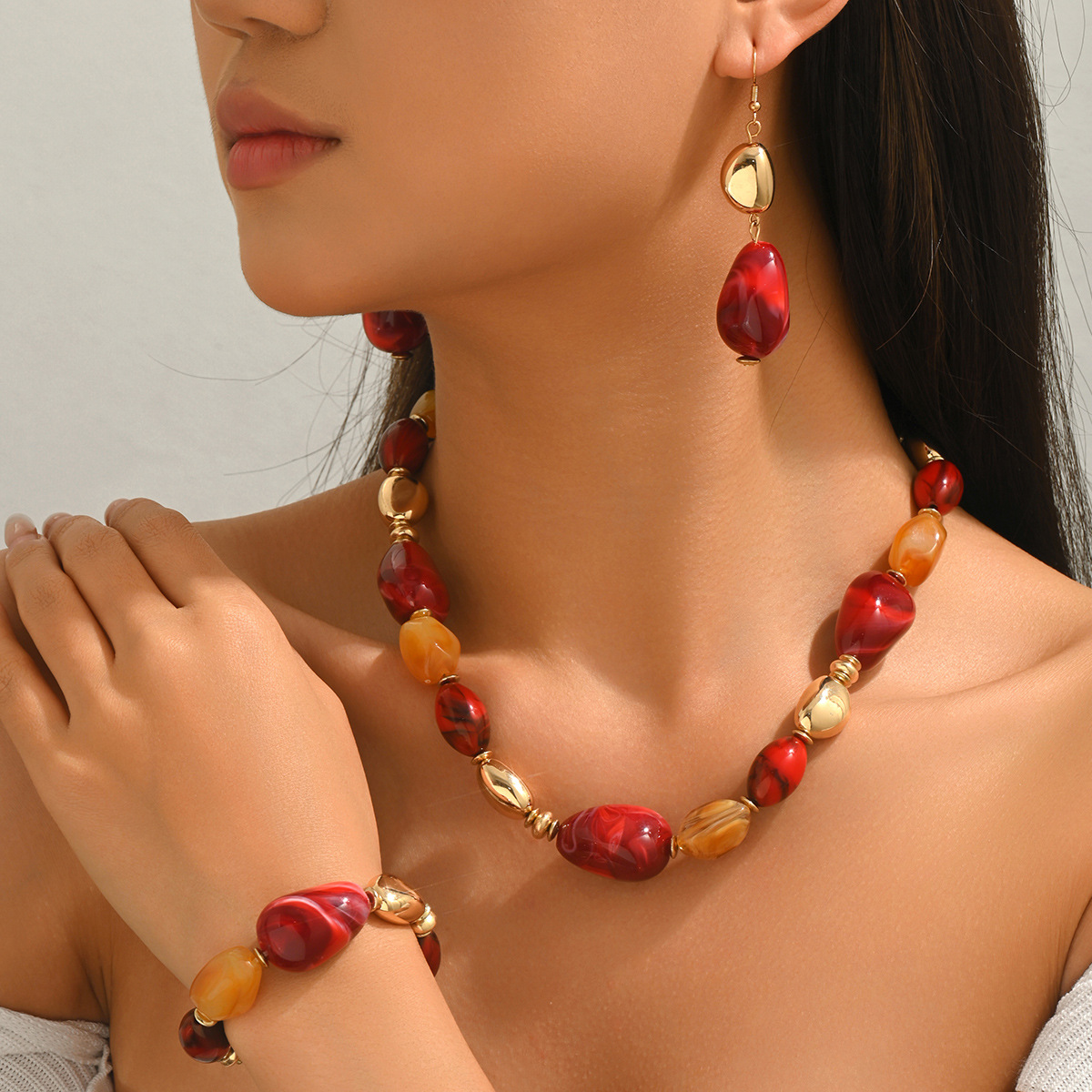 欧美风夸张流行大项链项链 树脂珠项链女款轻奢时尚锁骨链韩版ins风简约设计 彩色多巴胺高级项链详情图3