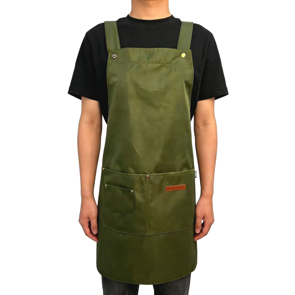 Wholesale of new high-end men's and women's aprons, waterproof and oil-proof, button-up aprons, large pocket shoulder straps aprons details Picture