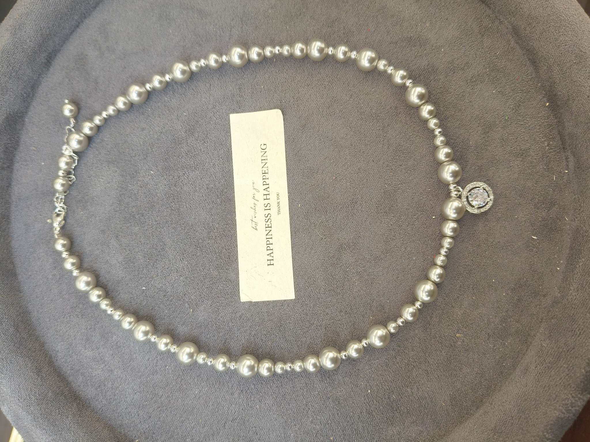 灰色施家珍珠大小珠锆石吊坠项链 轻奢小众高级感锁骨链详情图4