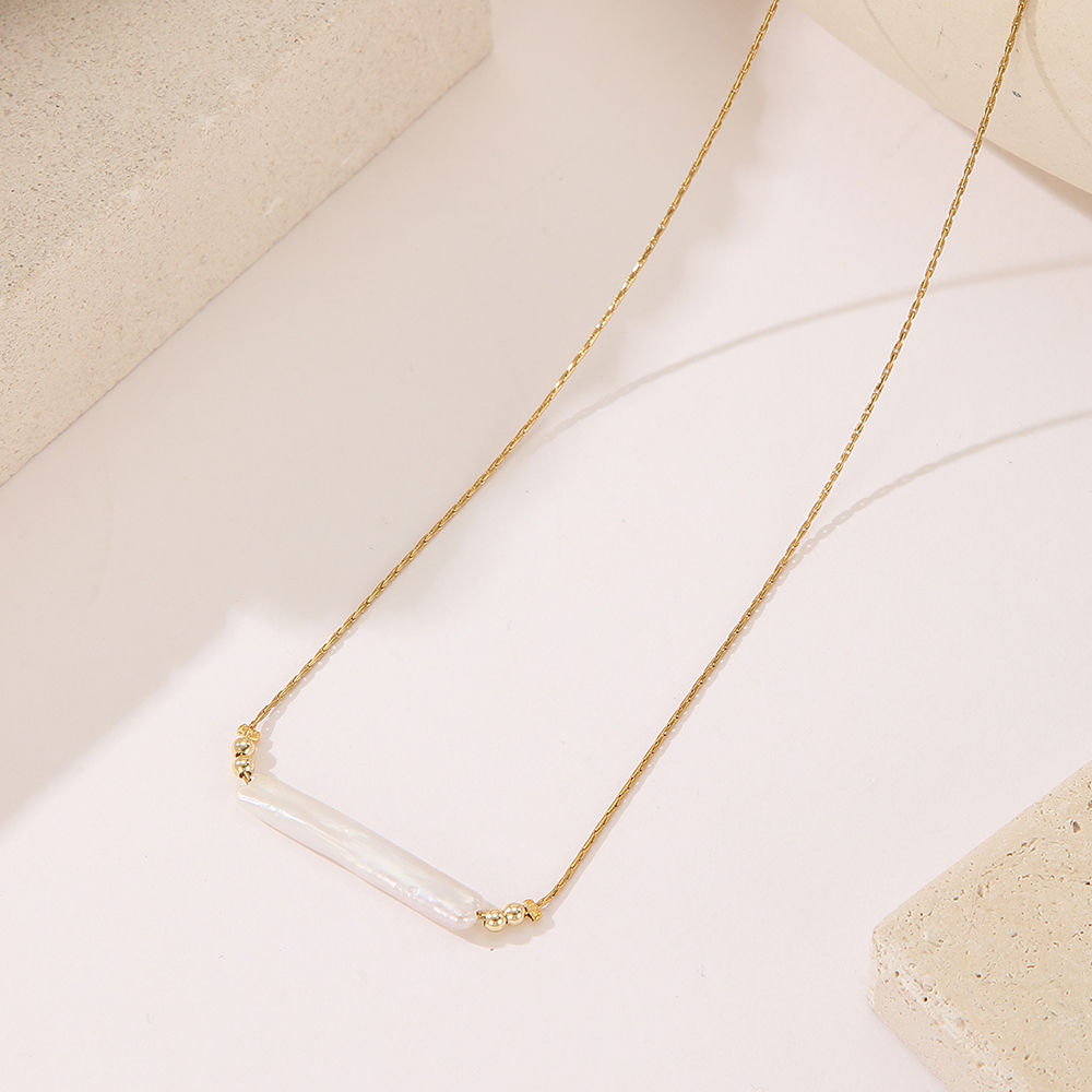 云逸饰家 2026新款极简巴洛克金色链条银色链条保色珍珠吊坠项链女款拼接气质天然石珍珠项链详情3