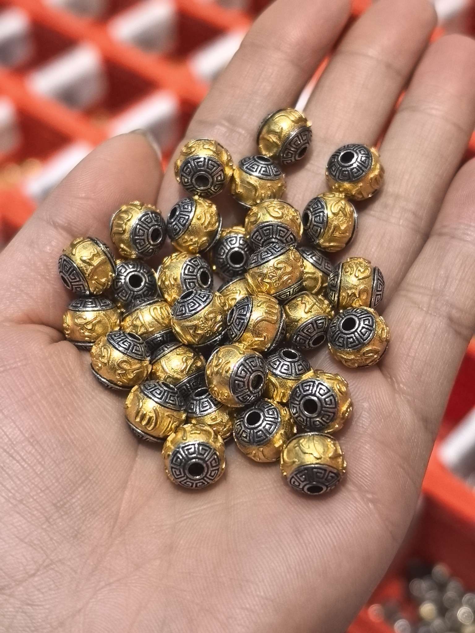 s925  老银六字真言隔珠配 z073 细节图