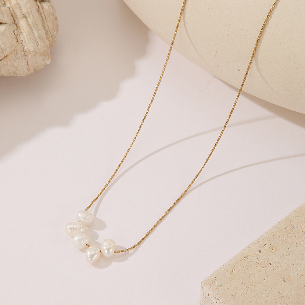 云逸饰家 2026新款极简巴洛克金色链条银色链条保色珍珠吊坠项链女款拼接气质天然石珍珠项链详情5