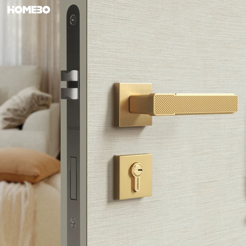 Haobao golden door lock, indoor bedroom silent magnetic attraction room, modern and simple home bathroom solid wood door handle