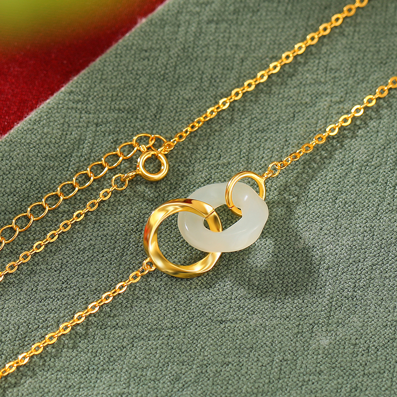 项链 S925银镀24K亮金和田白玉莫比乌斯环